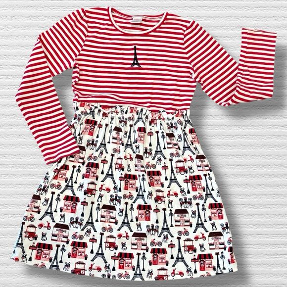 Gymboree Girls Eiffel Tower Fit And Flare Dress Coastal Cutie Red Size 12 - Picture 1 of 4